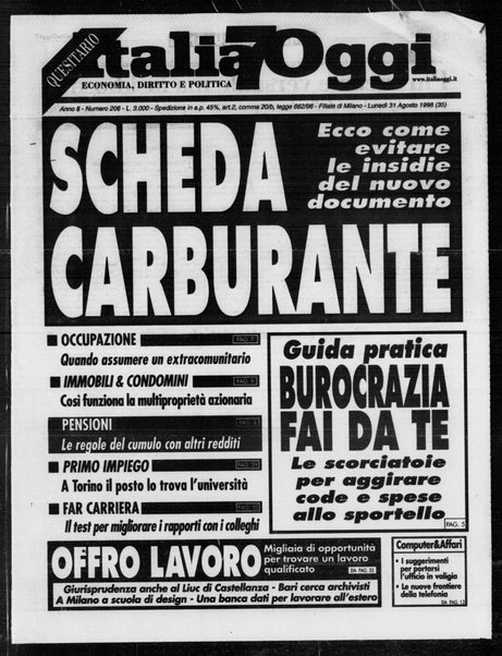 Italia oggi : quotidiano di economia finanza e politica